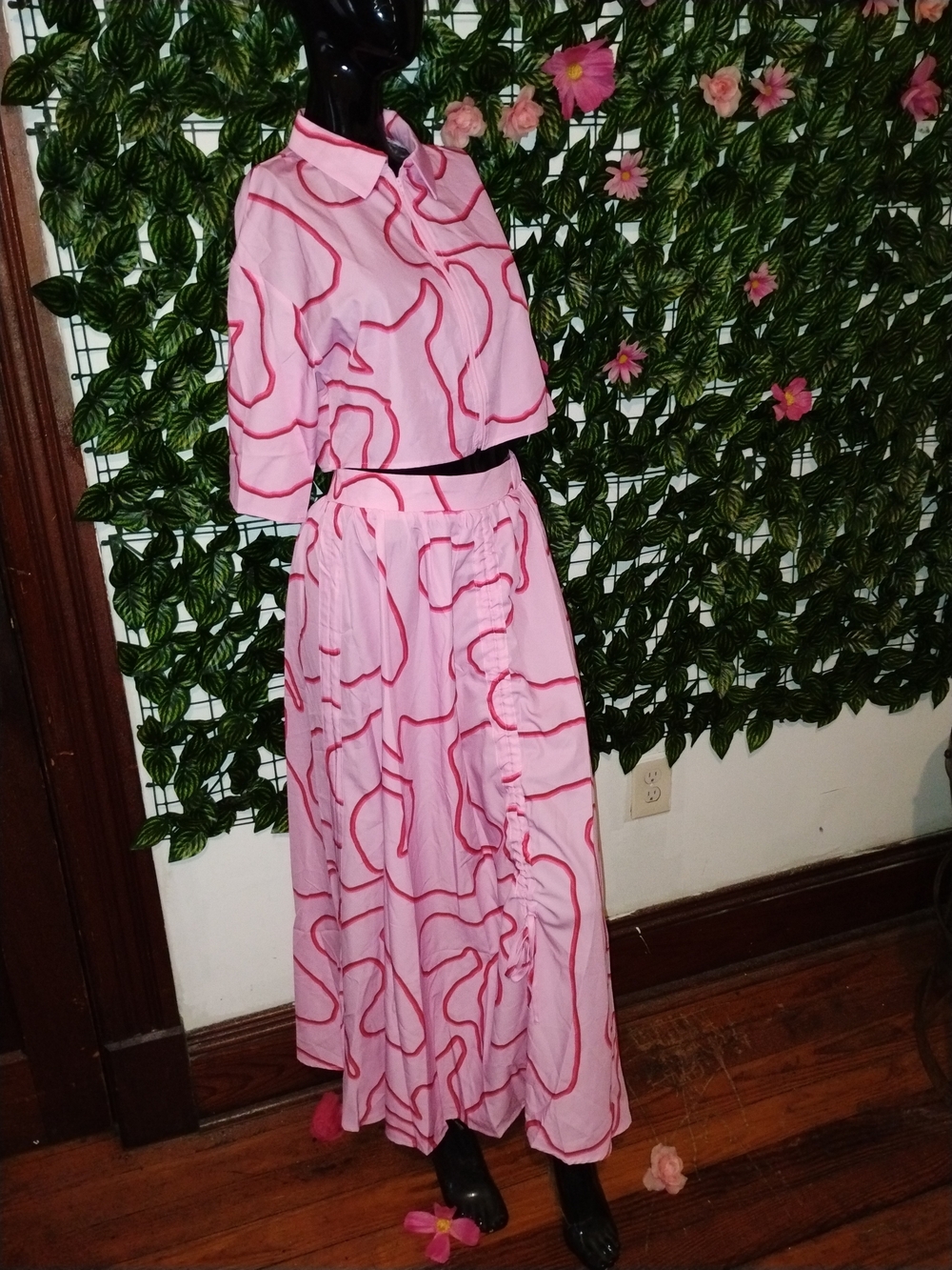 Pink Abstract-Print Maxi Skirt - Women